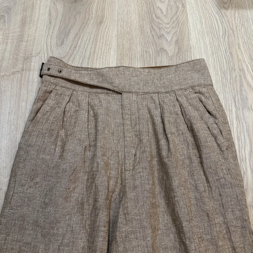 Banana Republic Seafarer Pants Womens 8 Beige Linen Blend Pleated Herringbone
